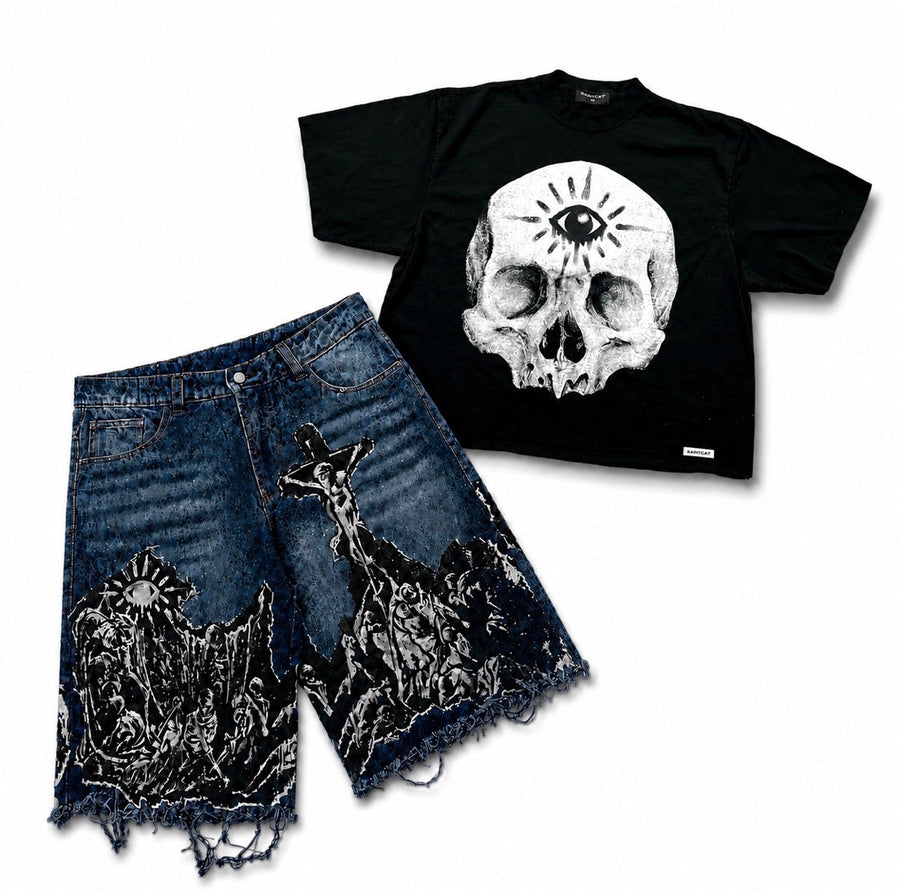 SPIRITUAL WAR BUNDLE - SPIRITUAL AWAKENING TEE and WAR JORTS brighter background