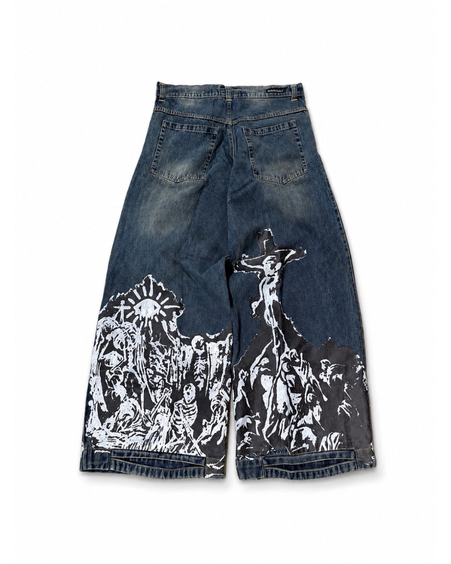 WAR DENIM V3 back view — baggy fit heavyweight Japanese denim