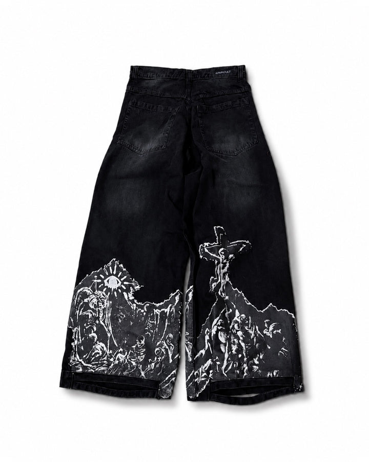 WAR DENIM V3 Midnight Edition back view — baggy black Japanese denim