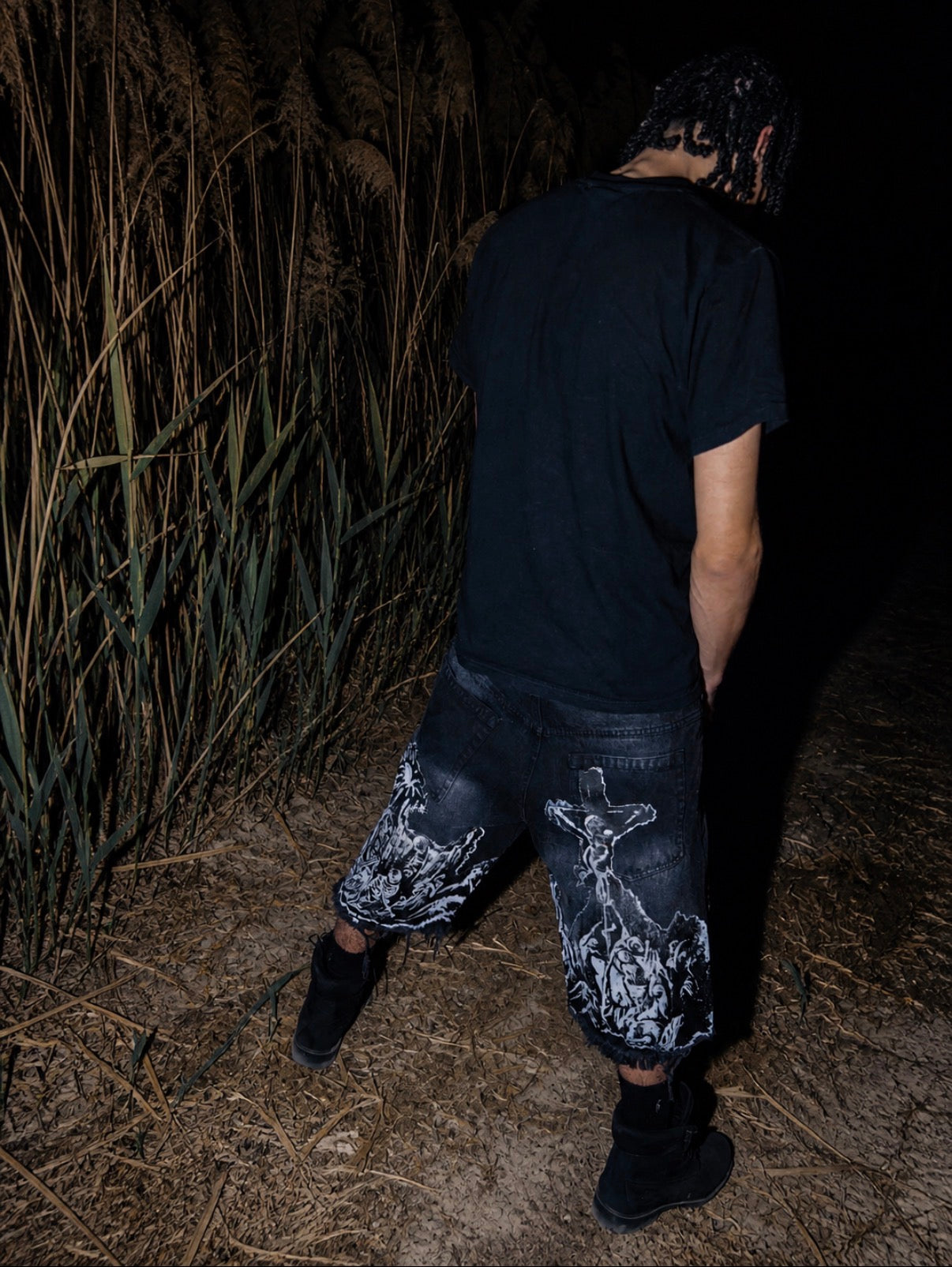WAR JORTS - MIDNIGHT EDITION outdoor back view night lifestyle photo